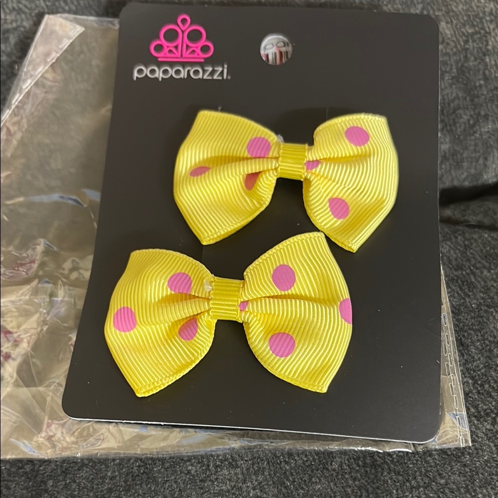 Paparazzi Yellow and Pink Polka Dot Hair Bows